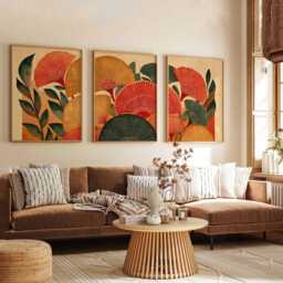 Retro Floral Wall Art Set Of 3, Mid Century Modern Botanical Prints, Warm Earth Tone Flower For Living Room Or Bedroom Decor - thumbnail 3