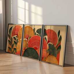 Retro Floral Wall Art Set Of 3, Mid Century Modern Botanical Prints, Warm Earth Tone Flower For Living Room Or Bedroom Decor - thumbnail 2
