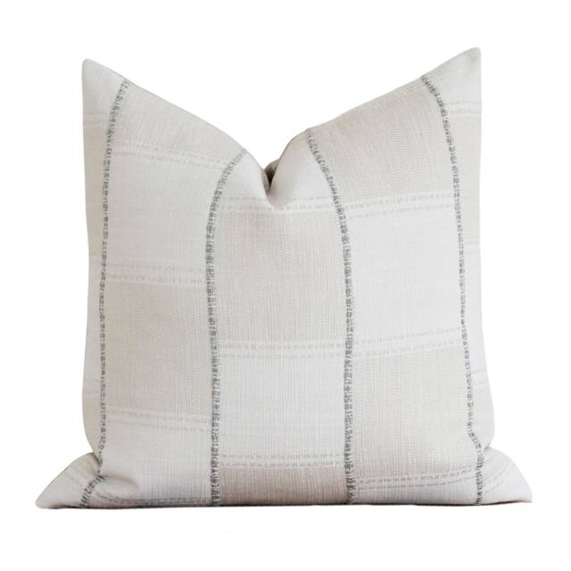Cream Pillow Cover - Patchwork Throw & White Blue Stripe Coastal Designer Lumbar Luke - image 1
