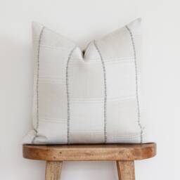 Cream Pillow Cover - Patchwork Throw & White Blue Stripe Coastal Designer Lumbar Luke - thumbnail 2