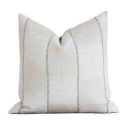 Cream Pillow Cover - Patchwork Throw & White Blue Stripe Coastal Designer Lumbar Luke