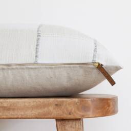 Cream Pillow Cover - Patchwork Throw & White Blue Stripe Coastal Designer Lumbar Luke - thumbnail 3