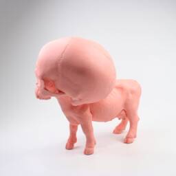 Peach Cow Skull Hybrid Sculpture Handmade Oddity Art - thumbnail 3