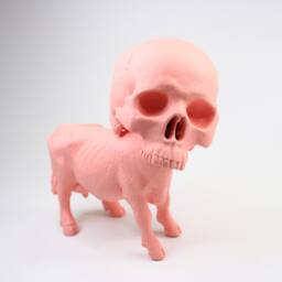 Peach Cow Skull Hybrid Sculpture Handmade Oddity Art - thumbnail 2