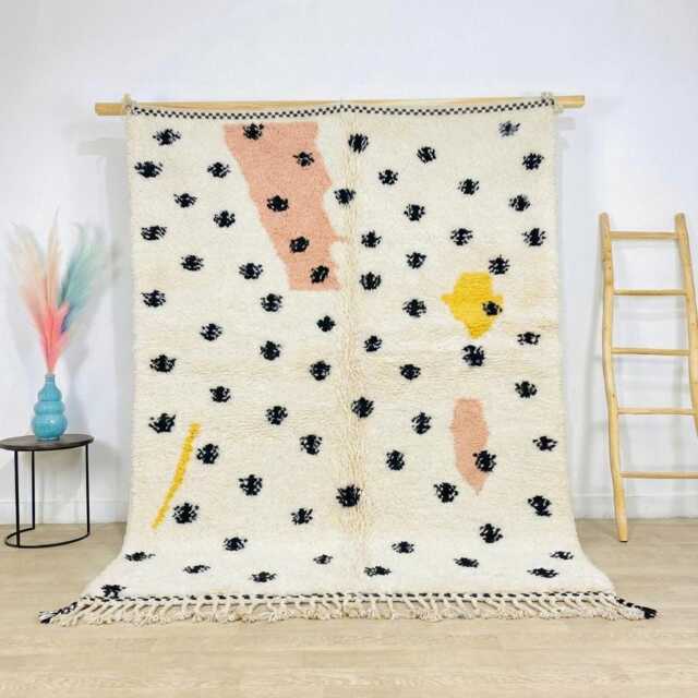 Moroccan Ivory Berber Rug, Handwoven Wool Shag Polka Dot & Geometric Shapes, Authentic Beni Ourain Style Carpet, Large 9x12 Area Rug - image 1