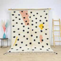 Moroccan Ivory Berber Rug, Handwoven Wool Shag Polka Dot & Geometric Shapes, Authentic Beni Ourain Style Carpet, Large 9x12 Area Rug - thumbnail 1