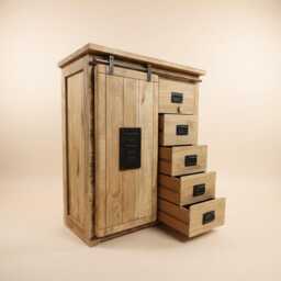 Industrial Iron & Wood Storage Cabinet-Rustic Sideboard 4 Drawers Sliding Door & Shelved Cupboard-W89cm-Hallway Dining Living Room Lounge - thumbnail 2