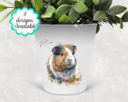 Watercolour Guinea Pig Plant Pot - Personalised Makeup Brush Holder Or Pen Pot, Custom Name Gift For Lovers, Memorial Gift - thumbnail 1