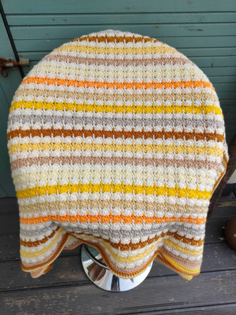 Crochet Blanket Large Throw, Pastel Spring Colour Stripe Hand Crafted Blanket, New Home Gift, Autumn Coloured - image 1
