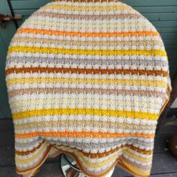 Crochet Blanket Large Throw, Pastel Spring Colour Stripe Hand Crafted Blanket, New Home Gift, Autumn Coloured - thumbnail 3