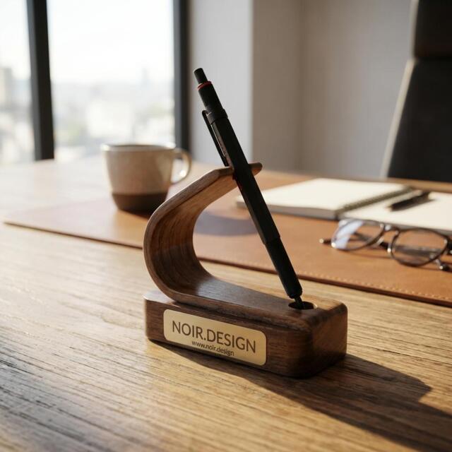 Wooden Pen Holder - Stand Engraved Desk Organizer Office Decor - image 1