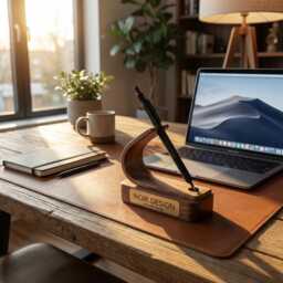 Wooden Pen Holder - Stand Engraved Desk Organizer Office Decor - thumbnail 4