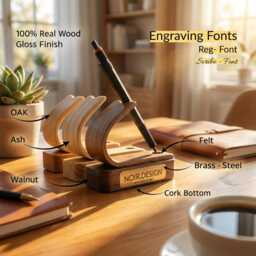 Wooden Pen Holder - Stand Engraved Desk Organizer Office Decor - thumbnail 3