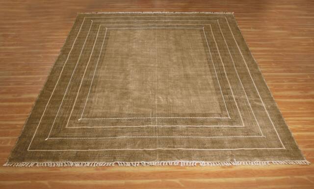 Brown Cotton Kilim Square Woven Rug Hand Embroidery Work Living Room Patio 3x3 9x9 4x6 6x9 Ft - image 1