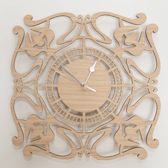 Handmade Wooden Silent Art Deco Wall Clock Up To 90cm in Oak, Cherry Or Walnut - Silver Gold Hands - image 1
