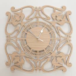 Handmade Wooden Silent Art Deco Wall Clock Up To 90cm in Oak, Cherry Or Walnut - Silver Gold Hands