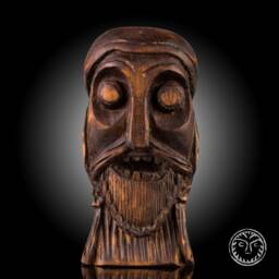 Hand Carved Wooden Viking Warrior Head, Norse Decor - thumbnail 2