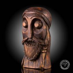 Hand Carved Wooden Viking Warrior Head, Norse Decor - thumbnail 3
