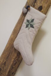 Ready To Ship Sawtooth Star Patchwork Quilt Stocking/Rustic Linen Christmas Stocking/ Kids With Modern Patcwork