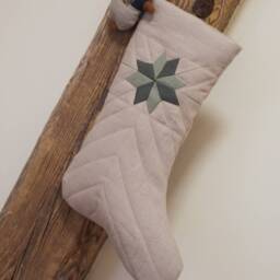Ready To Ship Sawtooth Star Patchwork Quilt Stocking/Rustic Linen Christmas Stocking/ Kids With Modern Patcwork - thumbnail 4