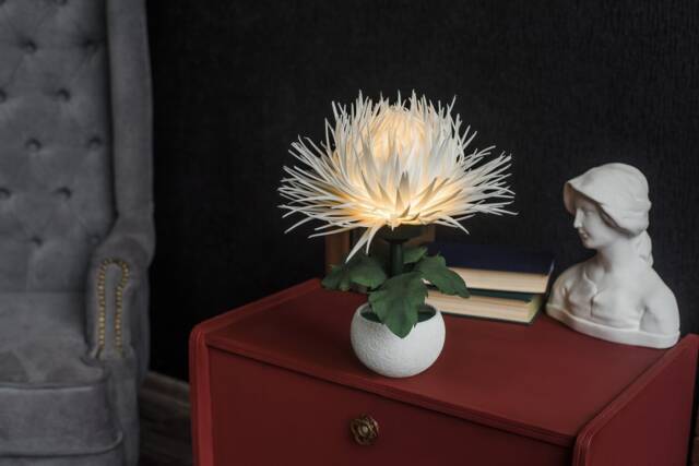 Aster Flower Bedside Table Lamp, September Birth Gift, Aesthetic Art Deco Autumn Decor - image 1