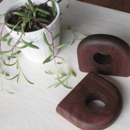Minimal Rounded Curtain Rod Bracket - Non-Toxic, Modern Holders Hanger, Wall Mounted, Mid Century. Walnut Oak Cherry Maple Black Ash - thumbnail 3