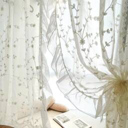 Romantic Sheer Curtain Floral Ruffle Lace Window Panel