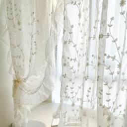 Romantic Sheer Curtain Floral Ruffle Lace Window Panel - thumbnail 3