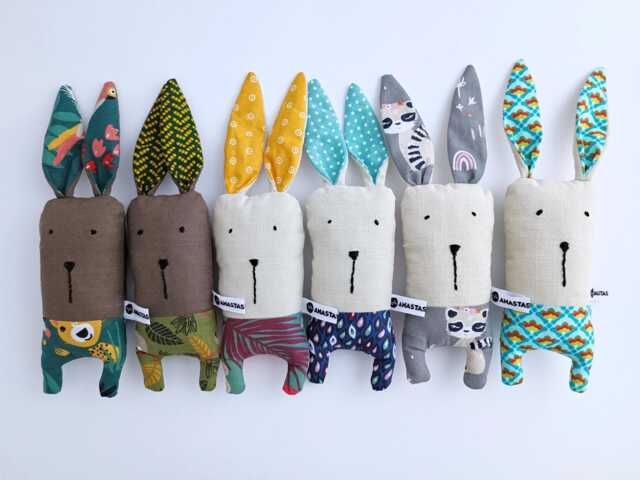 Linen & Cotton Bunny Rattle Toy, Rabbit Stuffed Newborn Sensory Gift - image 1
