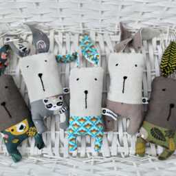 Linen & Cotton Bunny Rattle Toy, Rabbit Stuffed Newborn Sensory Gift - thumbnail 2