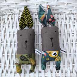 Linen & Cotton Bunny Rattle Toy, Rabbit Stuffed Newborn Sensory Gift - thumbnail 4
