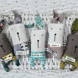 Linen & Cotton Bunny Rattle Toy, Rabbit Stuffed Newborn Sensory Gift - thumbnail 3
