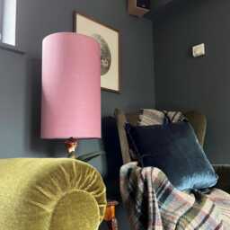 Lavender Purple Linen Drum Extra Tall Cylindrical Lampshade, With A White Lining - thumbnail 2