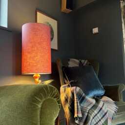 Lavender Purple Linen Drum Extra Tall Cylindrical Lampshade, With A White Lining - thumbnail 3