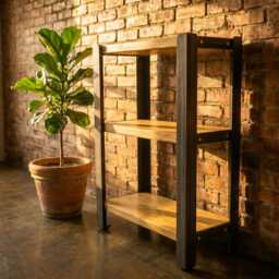 3-Tier Industrial Wood & Metal Shelving Unit Solid Shelves, Angle Steel Frame, Bookcase, Bookshelf, Display Cabinet - thumbnail 3