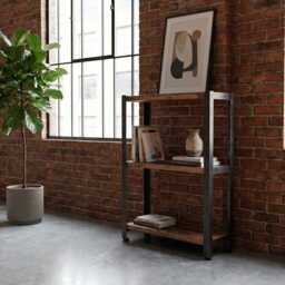 3-Tier Industrial Wood & Metal Shelving Unit Solid Shelves, Angle Steel Frame, Bookcase, Bookshelf, Display Cabinet - thumbnail 2