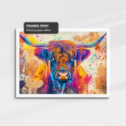 Highland Cow Rainbow Animal Pet Art Abstract Oil Painting Framed Poster Print & Canvas Wall Decor Bedroom Home Interior Gift - thumbnail 3