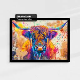 Highland Cow Rainbow Animal Pet Art Abstract Oil Painting Framed Poster Print & Canvas Wall Decor Bedroom Home Interior Gift - thumbnail 2