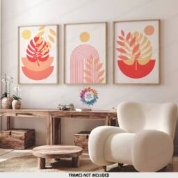 Orange Boho Prints - Set Of 3 Wall - Yellow Decor Living Room Posters Bedroom Artwork Home Hangings Botanicals - thumbnail 1