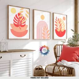 Orange Boho Prints - Set Of 3 Wall - Yellow Decor Living Room Posters Bedroom Artwork Home Hangings Botanicals - thumbnail 2