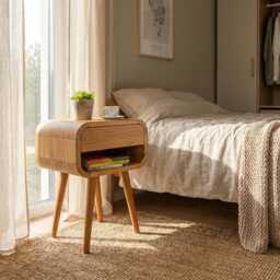 High Nightstand With Shelf & Drawer, Wood Bedside Table/Mid Century Side End Table Sofa Open Shelf Handmade Custom - thumbnail 3