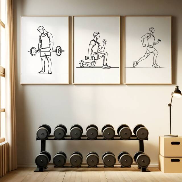 Home Gym Wall Art - 3 Posters - Line Drawing Design Fitness Man Poster Athlete Decor Gymnasium Prints Gift - image 1