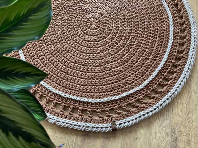 Handmade Crochet Round Rug Boho Recycled Cotton Floor Mat - image 1