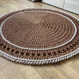 Handmade Crochet Round Rug Boho Recycled Cotton Floor Mat - thumbnail 3