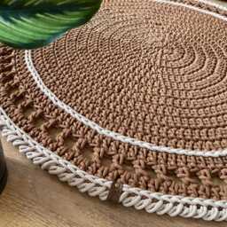 Handmade Crochet Round Rug Boho Recycled Cotton Floor Mat - thumbnail 2