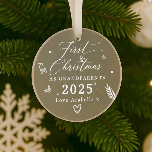 Personalised Babys 1st Christmas As Nanny & Grandad, Bauble, New Baby Gift, First Bauble - image 1