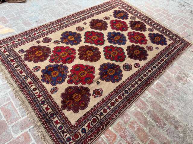 6x9 Handmade Afghan Wool Rug - Blue & Beige Bohemian Geometric Carpet Large Authentic Area For Living Room, Bedroom Or Office Gift - image 1