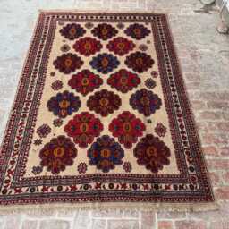 6x9 Handmade Afghan Wool Rug - Blue & Beige Bohemian Geometric Carpet Large Authentic Area For Living Room, Bedroom Or Office Gift - thumbnail 2