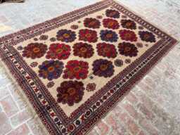 6x9 Handmade Afghan Wool Rug - Blue & Beige Bohemian Geometric Carpet Large Authentic Area For Living Room, Bedroom Or Office Gift - thumbnail 1
