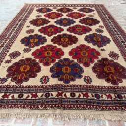 6x9 Handmade Afghan Wool Rug - Blue & Beige Bohemian Geometric Carpet Large Authentic Area For Living Room, Bedroom Or Office Gift - thumbnail 3